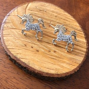 Sugared +Bronzed Gold & Crystal Unicorn Stud Earrings